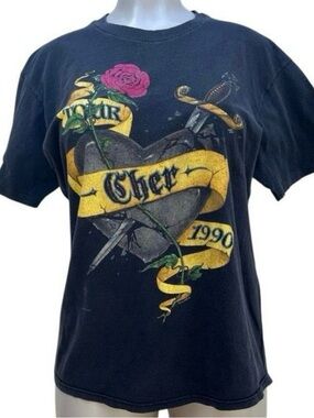 Vtg Hanes 1990 Graphic Concert Tour Tee Unisex Large Black Cher Heart Of Stone